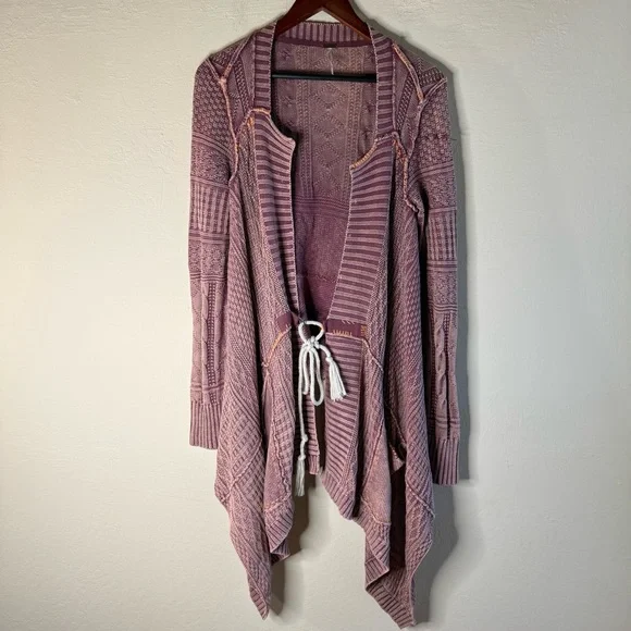 Free People All Washed Out Knit Cardigan Asymmetrical Hem Open Front Size Small - Picture 2 of 11